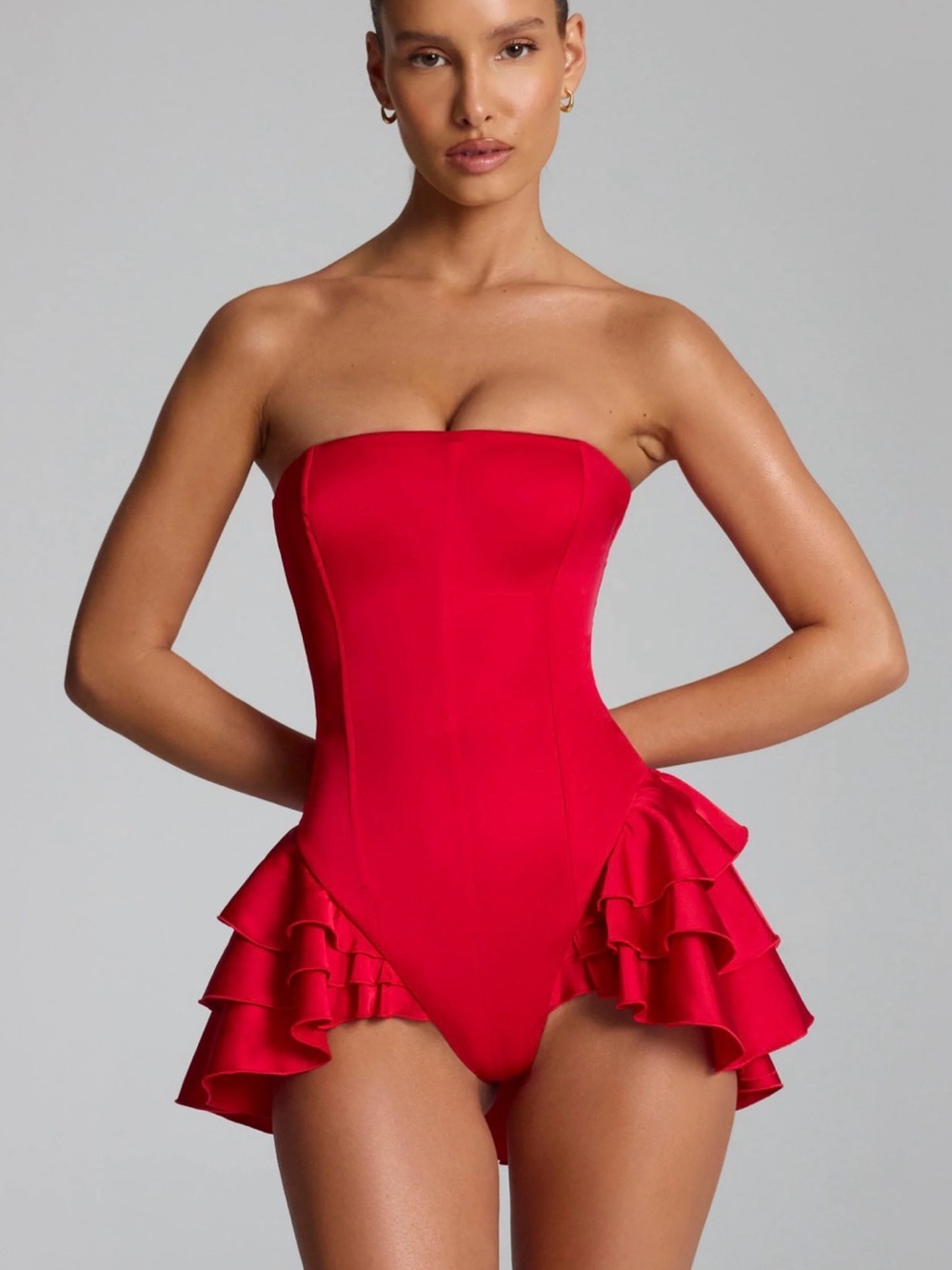 Oh Polly Strapless Red Ruffle One-Piece